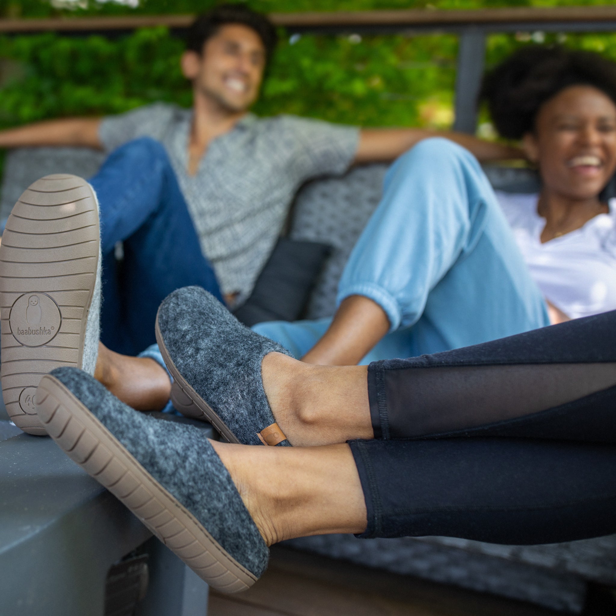 Wool Slipper with Rubber Sole and Arch Support - Dark Gray
