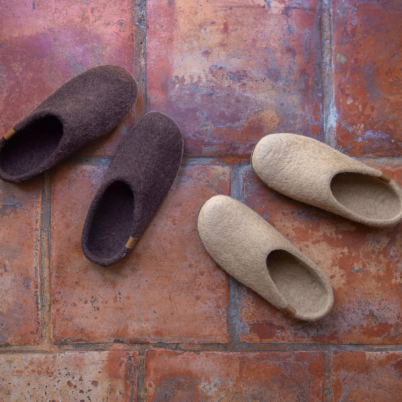 New Wool Slipper with Leather Sole - Mocha