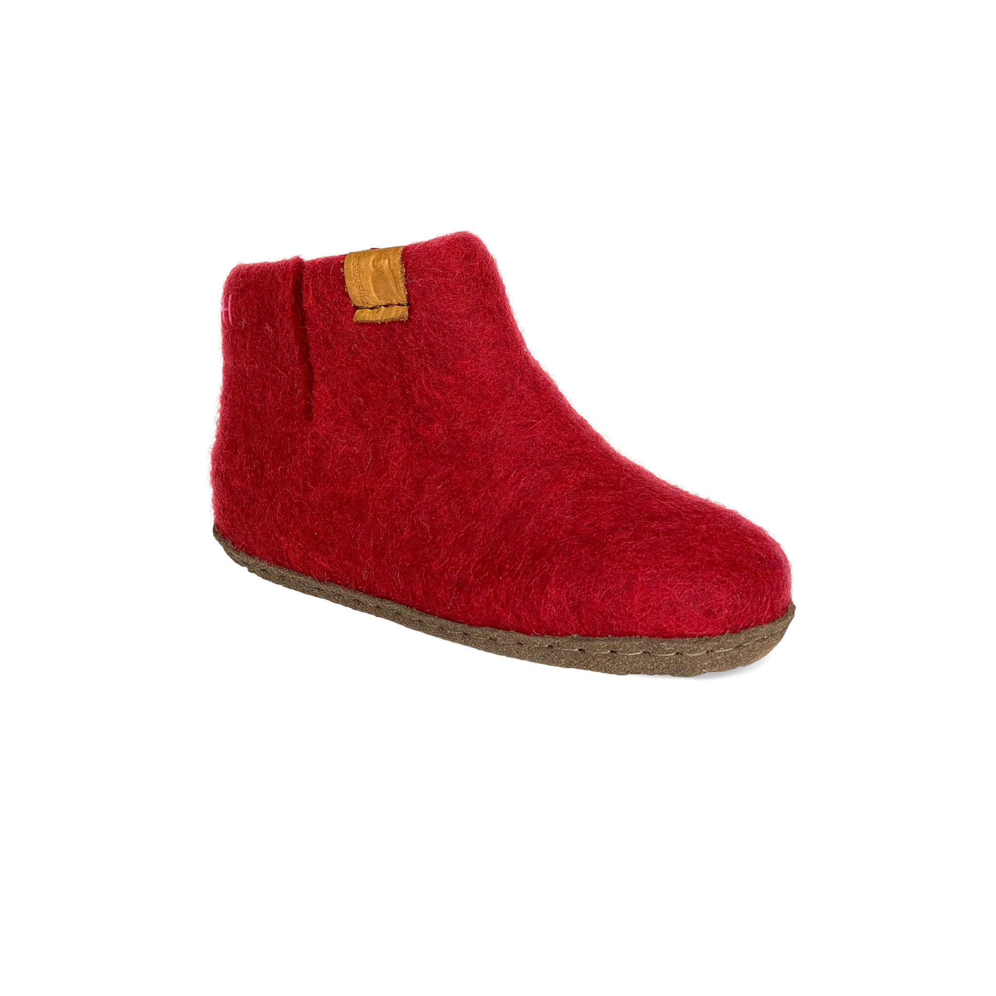 Kids Wool Bootie with Leather Sole - Red