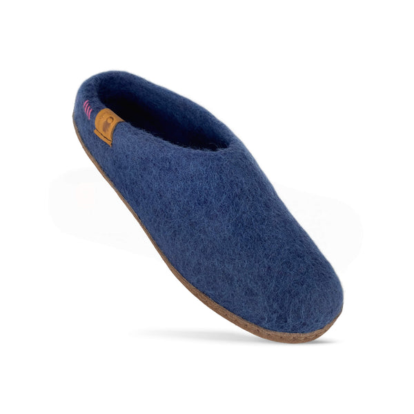 Wool Slipper with Leather Sole - Denim
