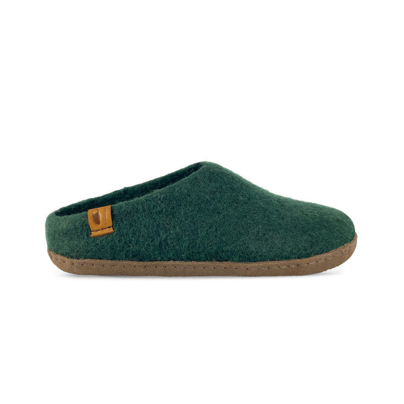 Wool Slipper with Leather Sole - Forest Green