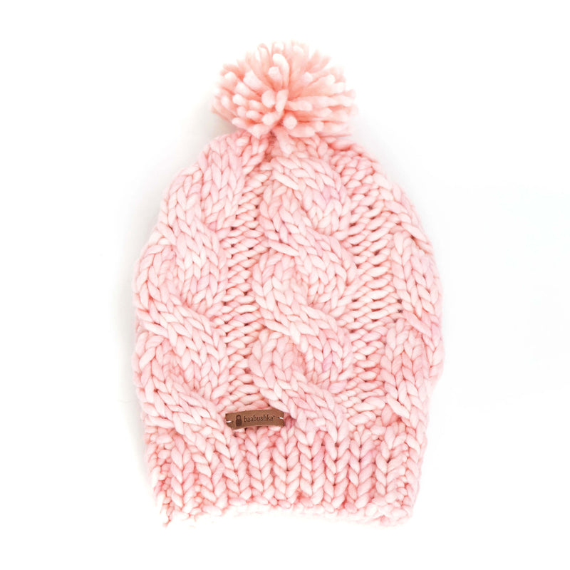 Women's Chunky Cable Knit Merino Wool Beanie - Cotton Candy