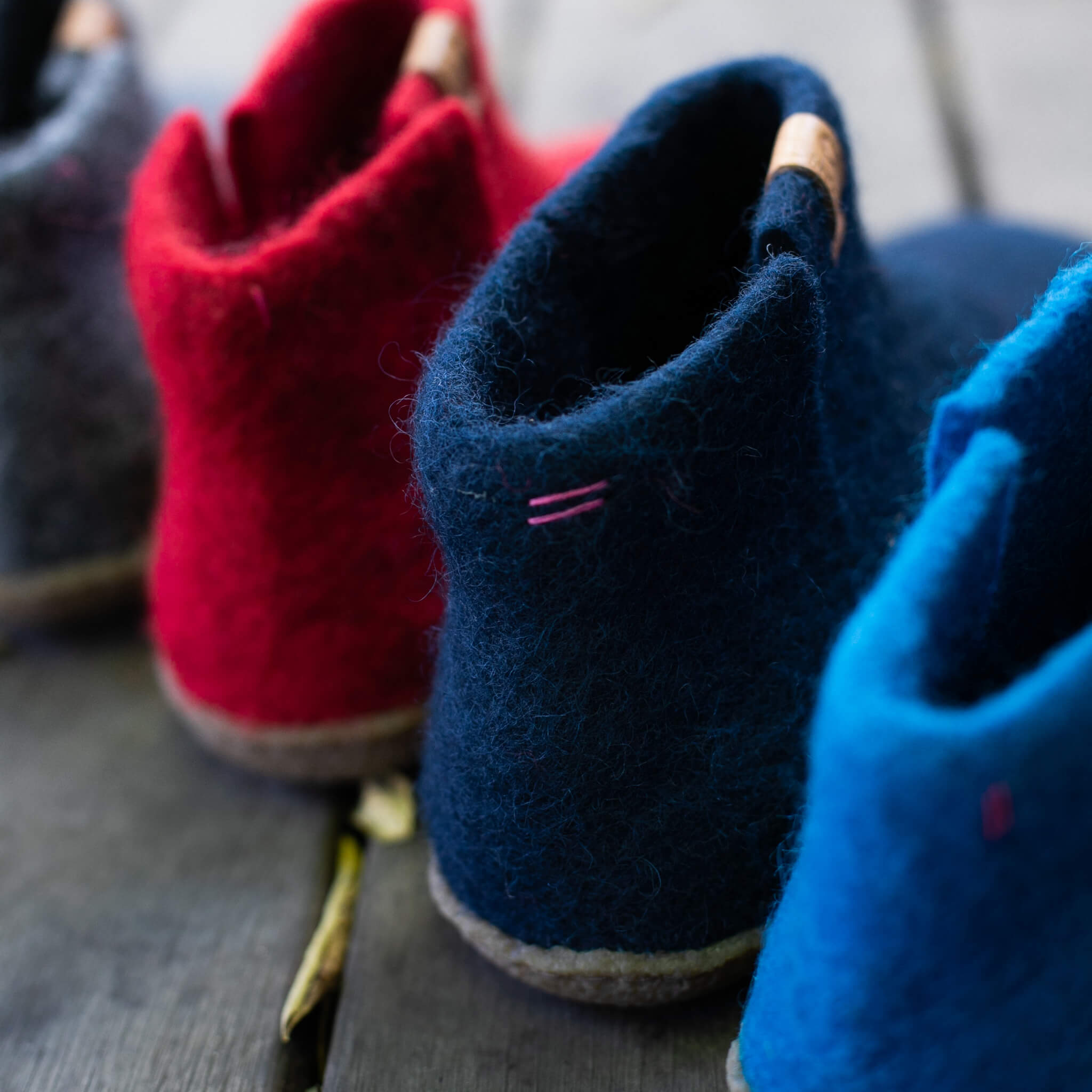 Wool Bootie with Leather Sole - Red
