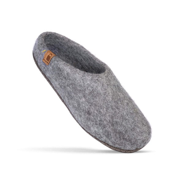 Wool Slipper with Leather Sole Light Gray Baabushka