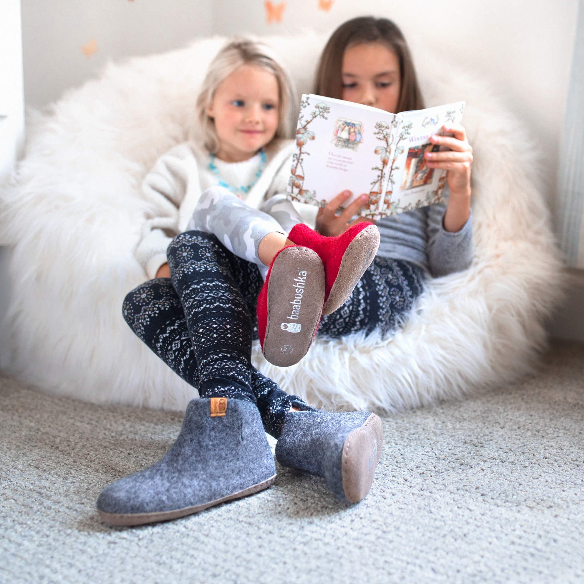 Kids Wool Bootie with Leather Sole - Dark Gray