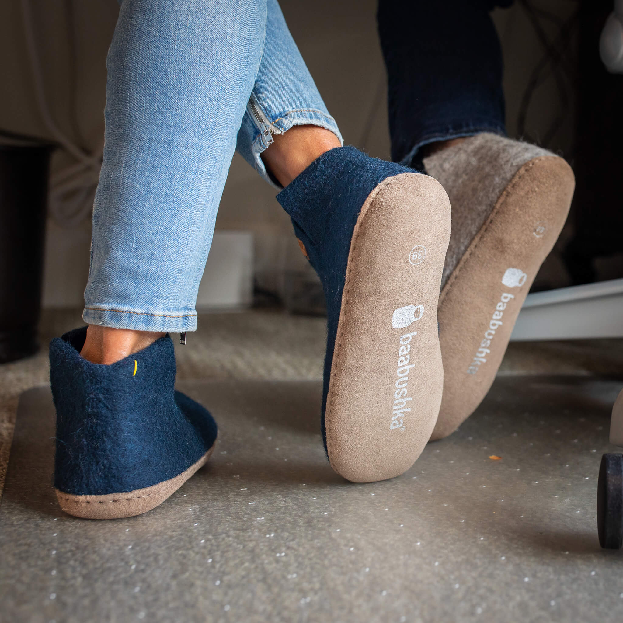 Wool Bootie with Leather Sole - Navy