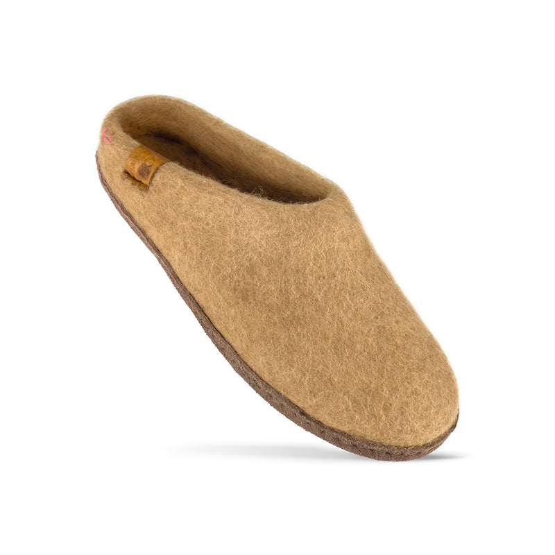 Wool Slipper with Leather Sole - Sand