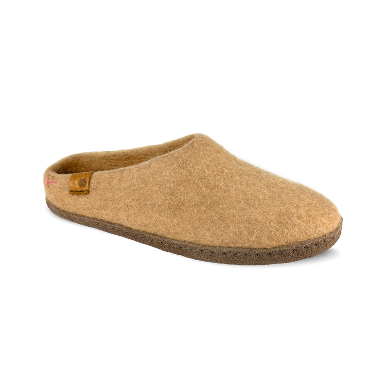 Wool Slipper with Leather Sole - Sand