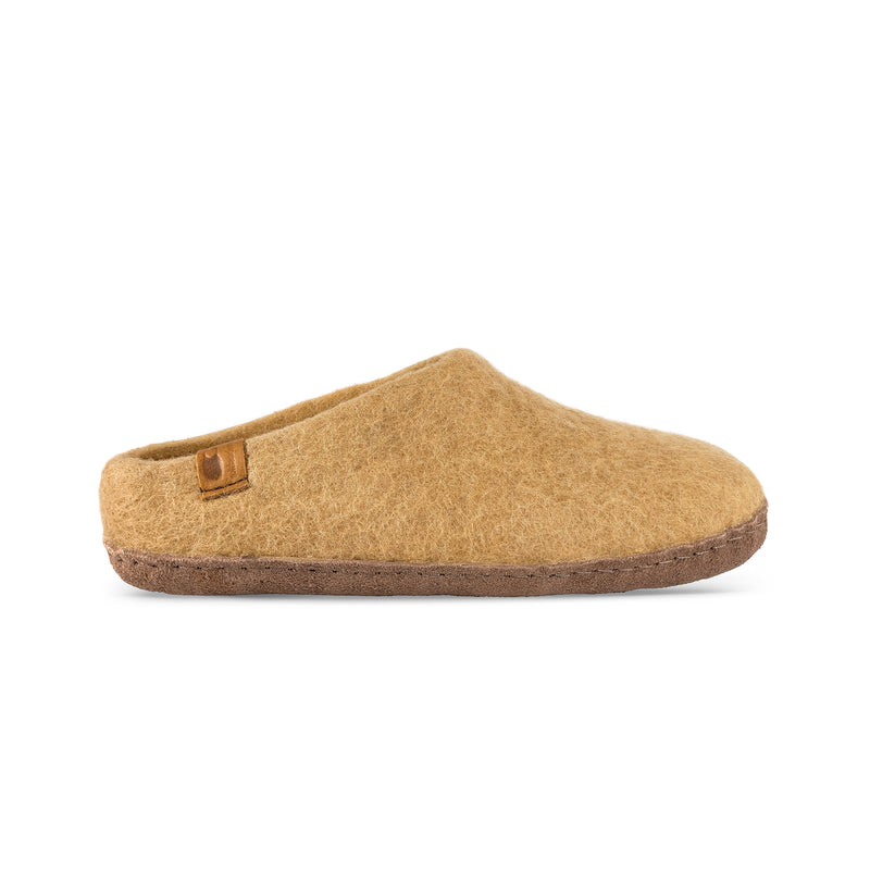 New Wool Slipper with Leather Sole - Sand