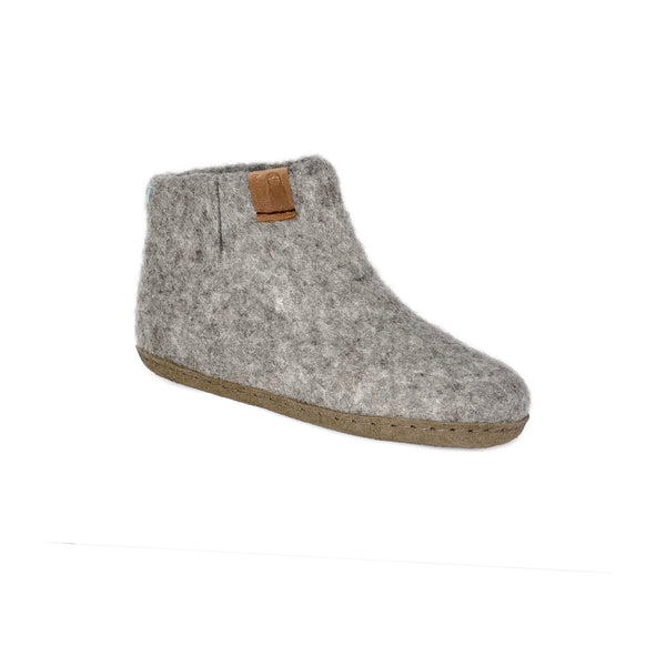 Kids Wool Bootie with Leather Sole - Light Gray