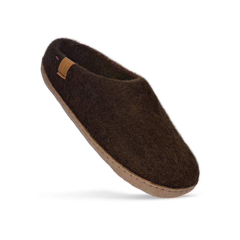 New Wool Slipper with Leather Sole - Mocha