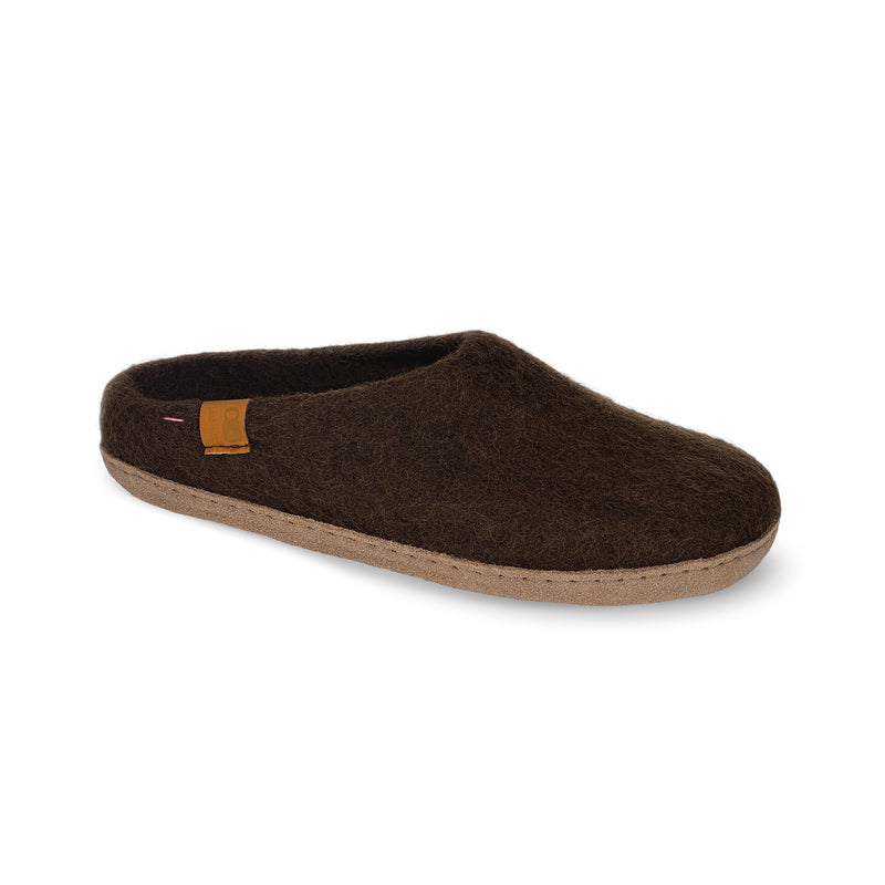 New Wool Slipper with Leather Sole - Mocha