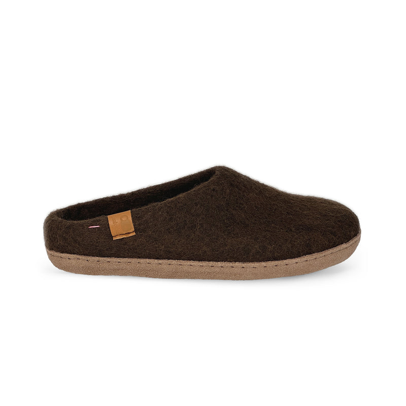 New Wool Slipper with Leather Sole - Mocha