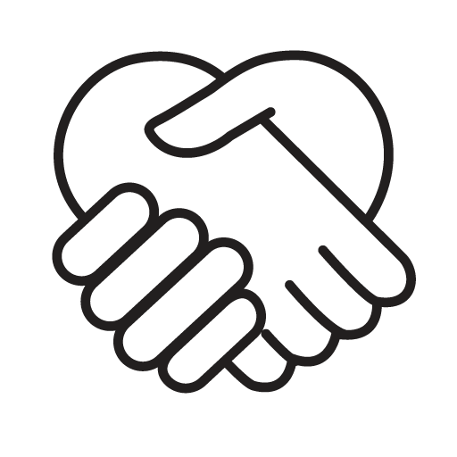Icon of a pair of hands engaged in a handshake, resembling a heart, to reflect Baabushka's pursuit of economic fairness.