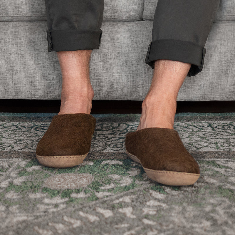 New Wool Slipper with Leather Sole - Mocha