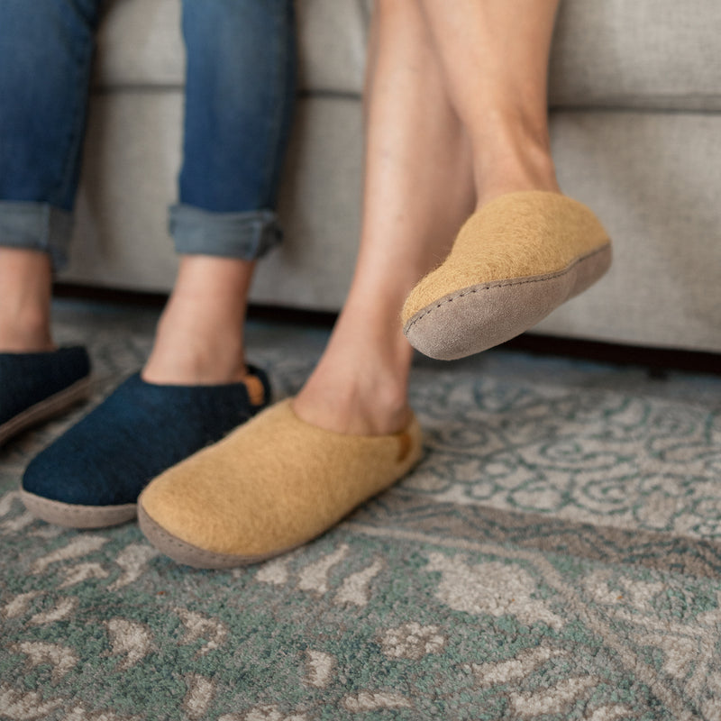 Wool Slipper with Leather Sole - Sand