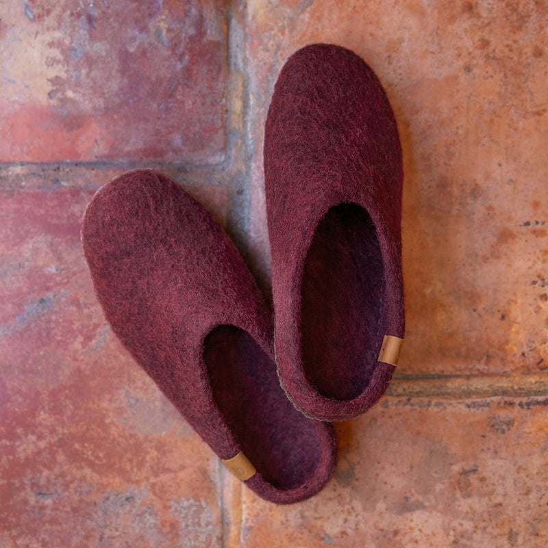 Wool Slipper with Leather Sole - Wine