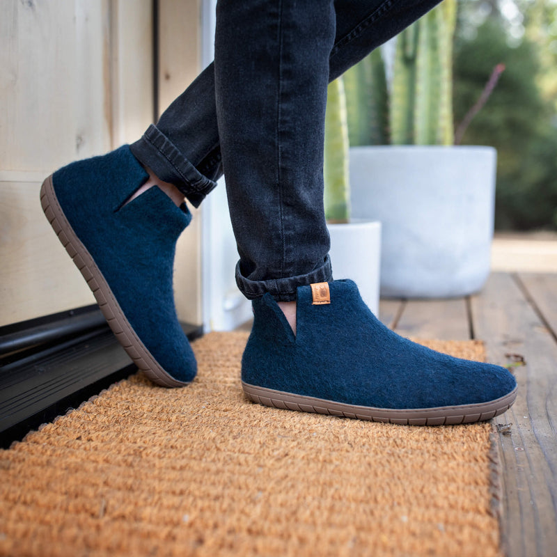Wool Bootie with Rubber Sole and Arch Support - Navy