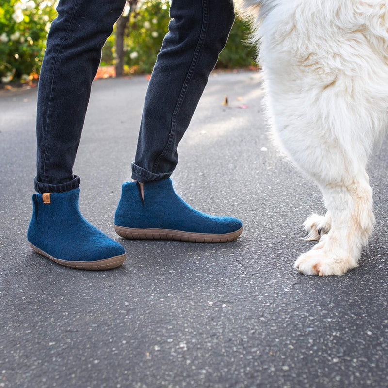 Wool Bootie with Rubber Sole and Arch Support - Navy