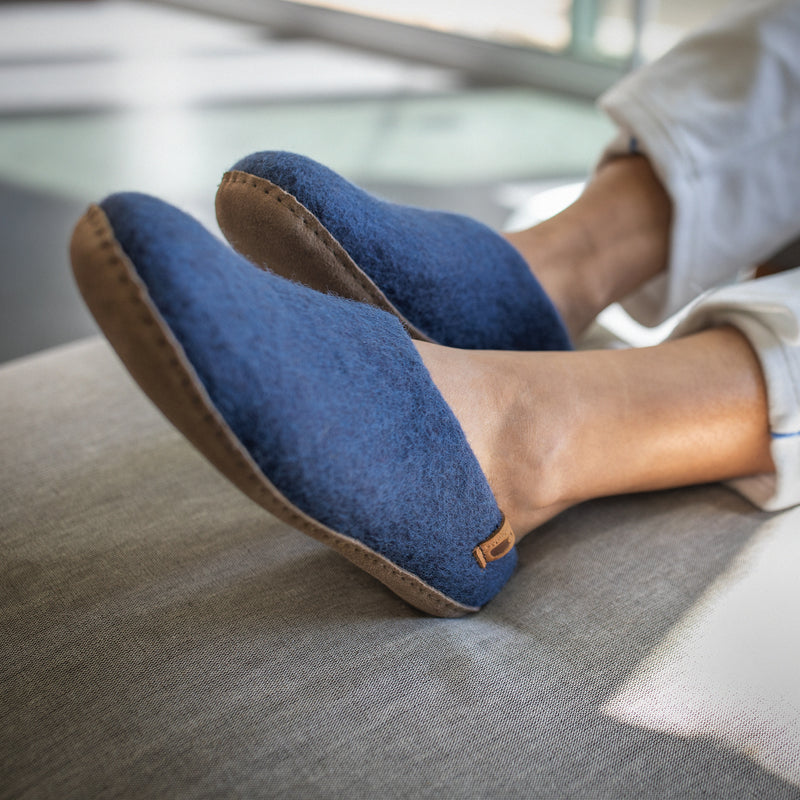 Wool Slipper with Leather Sole - Denim