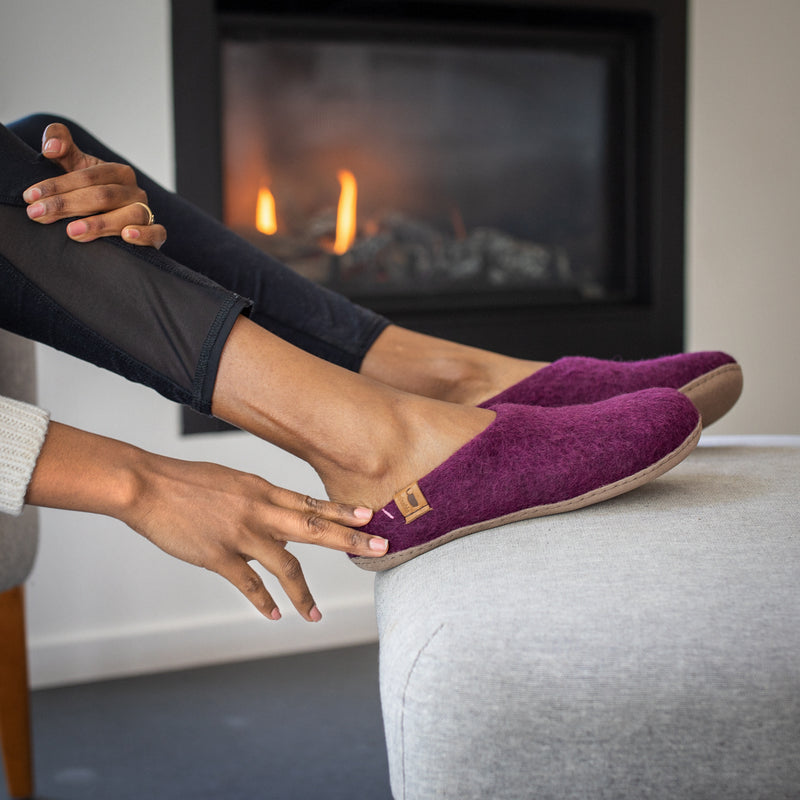 Wool Slipper with Leather Sole - Merlot