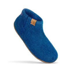 Baabushka fair trade sustainable wool bootie with leather soles - blue, eco-friendly felted wool slipper