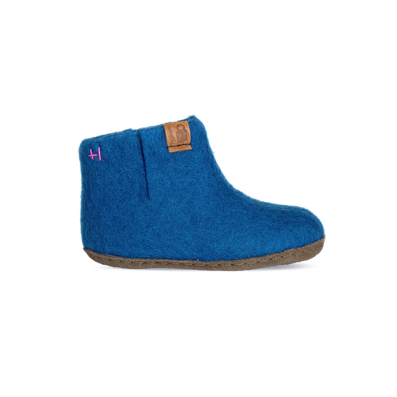 Kids Wool Bootie with Leather Sole - Blue