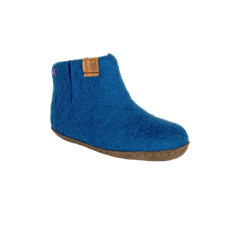 Kids Wool Bootie with Leather Sole - Blue