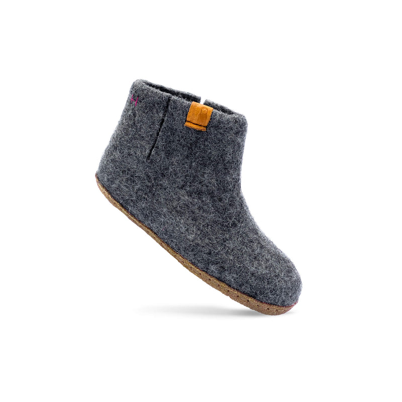 Kids Wool Bootie with Leather Sole - Dark Gray