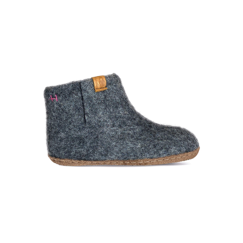 Kids Wool Bootie with Leather Sole - Dark Gray