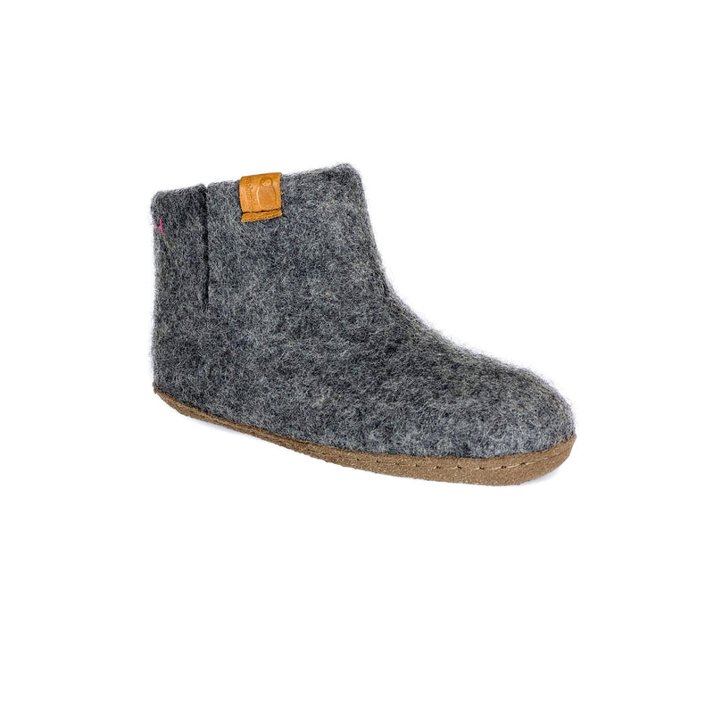Kids Wool Bootie with Leather Sole - Dark Gray