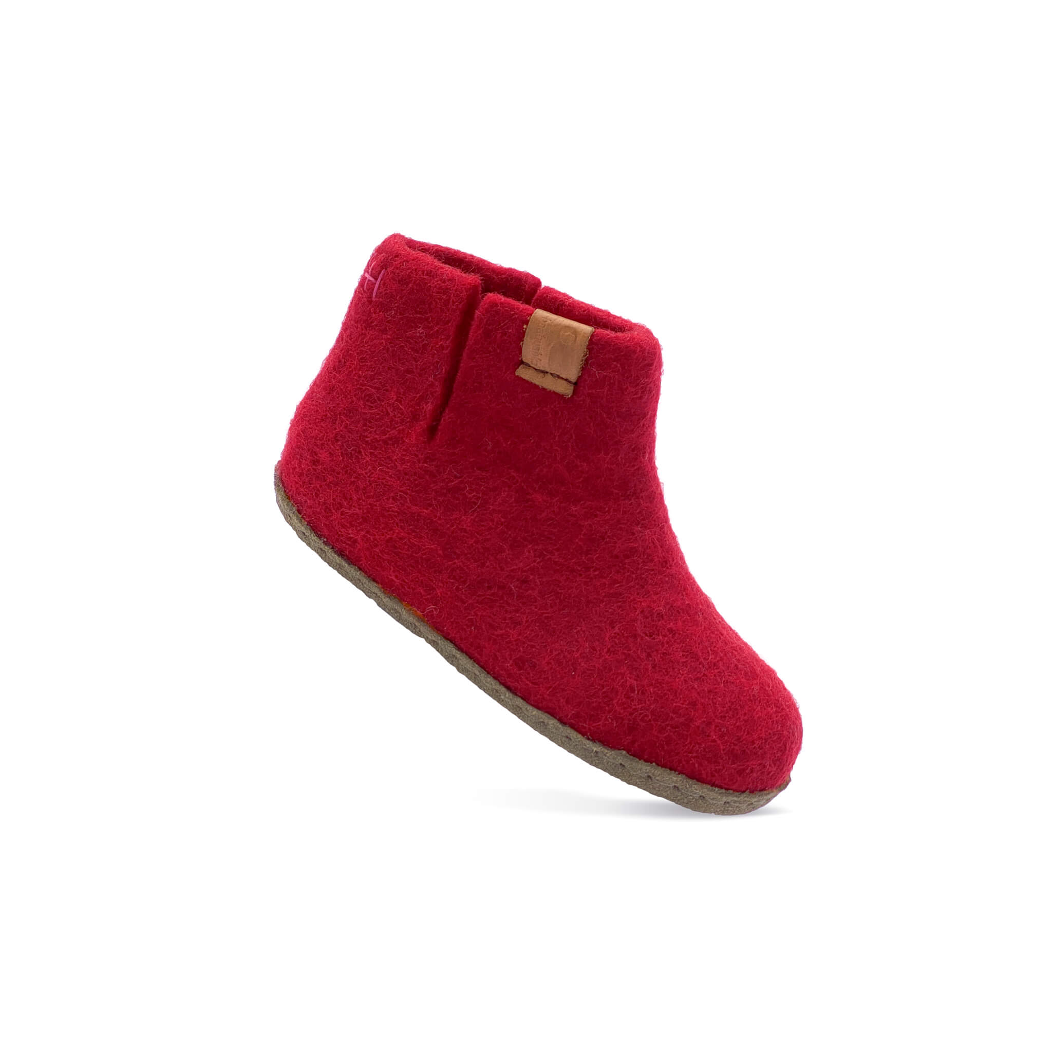 Kids Wool Bootie with Leather Sole - Red