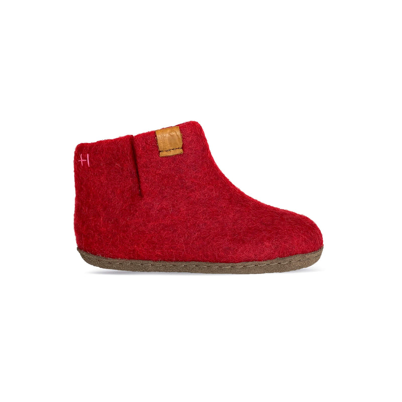 Kids Wool Bootie with Leather Sole - Red