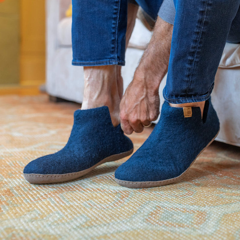 Wool Bootie with Leather Sole - Navy