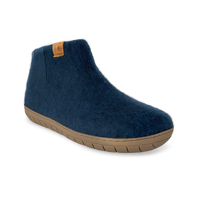 Wool Bootie with Rubber Sole and Arch Support - Navy