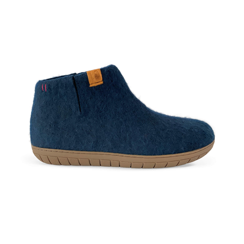 Wool Bootie with Rubber Sole and Arch Support - Navy