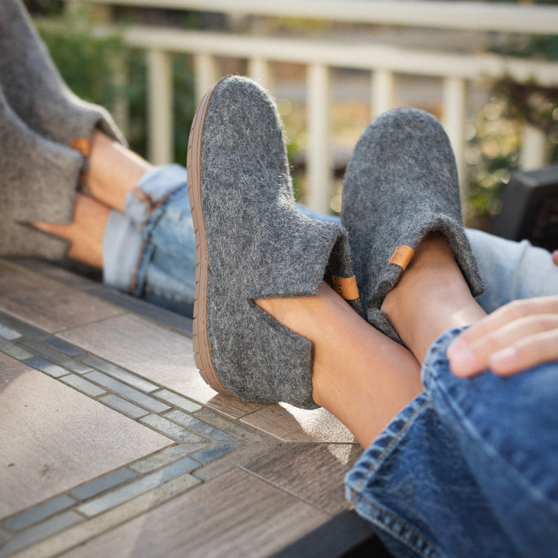 Wool Bootie with Rubber Sole and Arch Support - Dark Gray