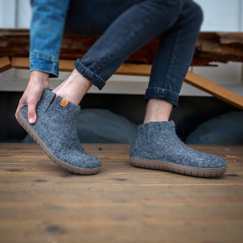 Wool Bootie with Rubber Sole and Arch Support - Dark Gray