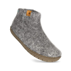 Baabushka fair trade sustainable wool bootie with rubber sole and arch support - light gray, eco- friendly wool slipper