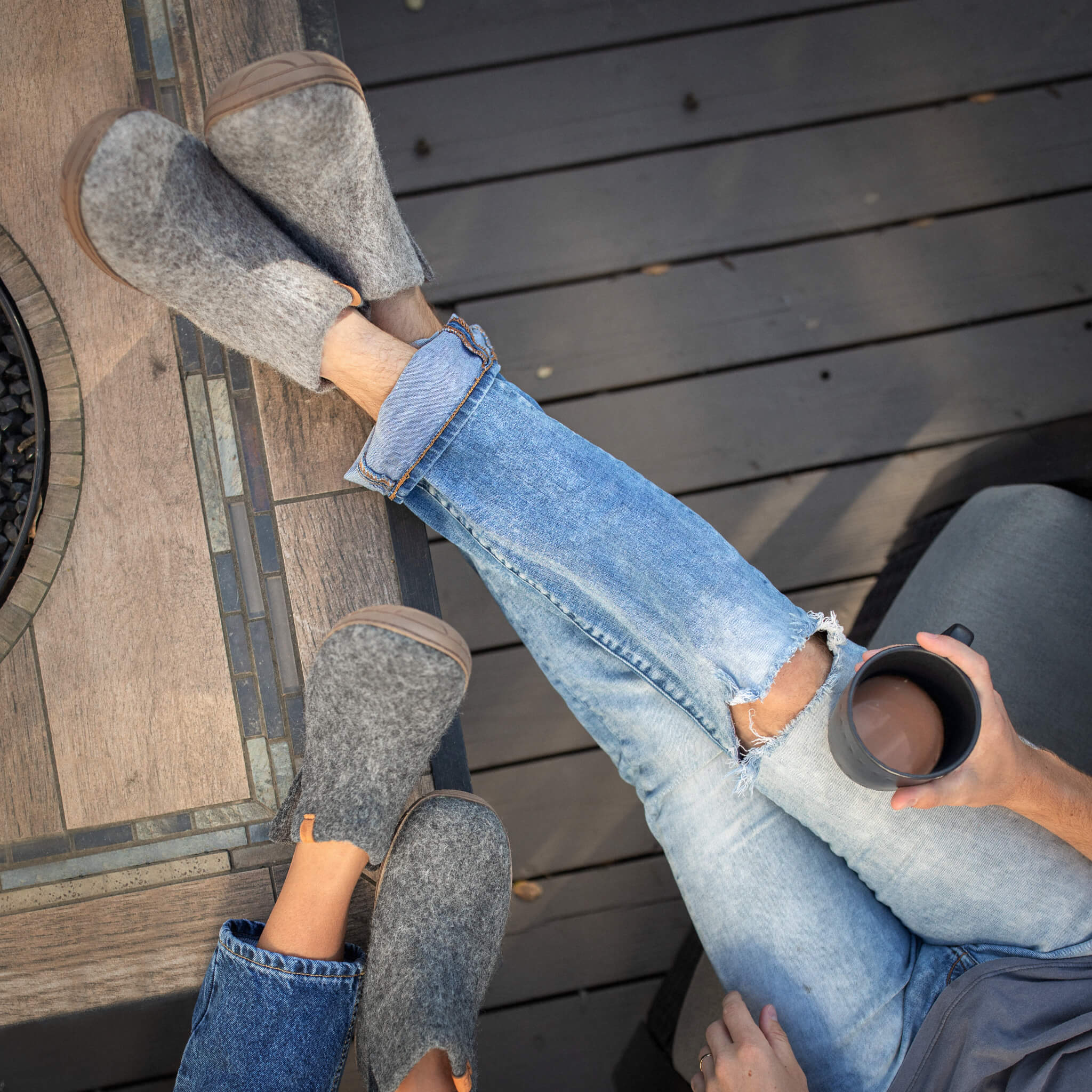 Wool Bootie with Rubber Sole and Arch Support - Dark Gray
