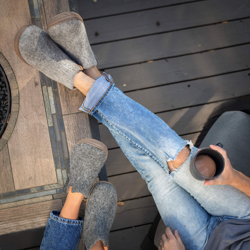 Wool Bootie with Rubber Sole and Arch Support - Dark Gray