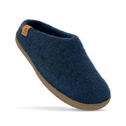 Wool Slipper with Rubber Sole and Arch Support - Navy