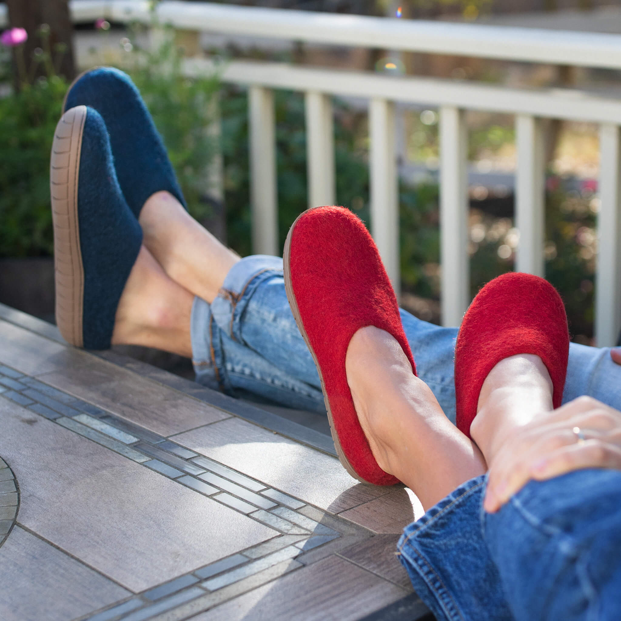 Wool Slipper with Rubber Sole and Arch Support - Red