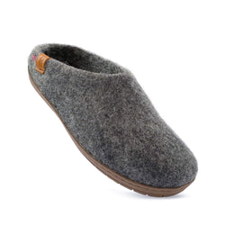 Wool Slipper with Rubber Sole and Arch Support - Dark Gray