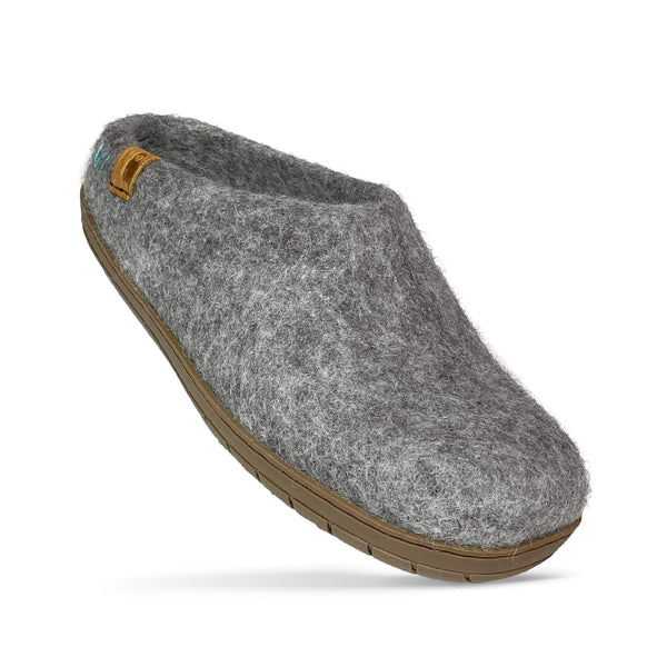 Baabushka fair trade sustainable wool clog with rubber sole and arch support - light gray, eco- friendly wool slipper