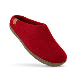 Wool Slipper with Rubber Sole and Arch Support - Red