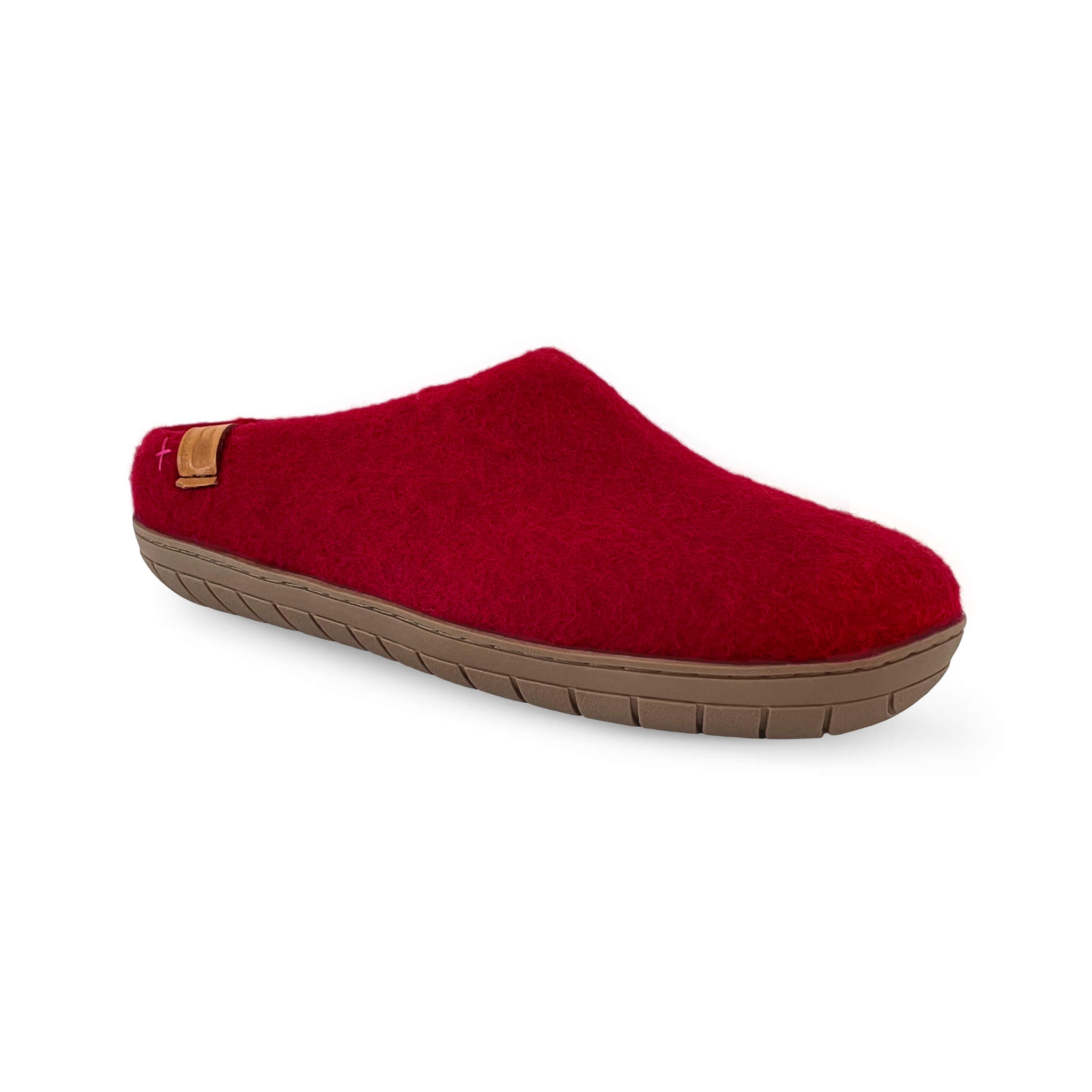 Wool Slipper with Rubber Sole and Arch Support - Red
