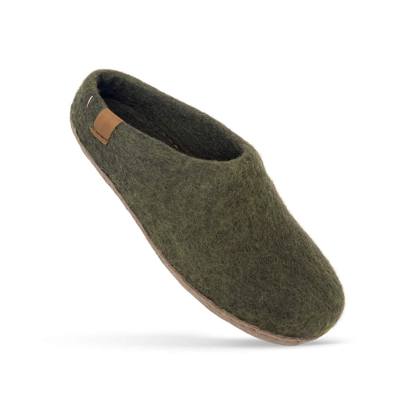Wool Slipper with Leather Sole - Camo Green