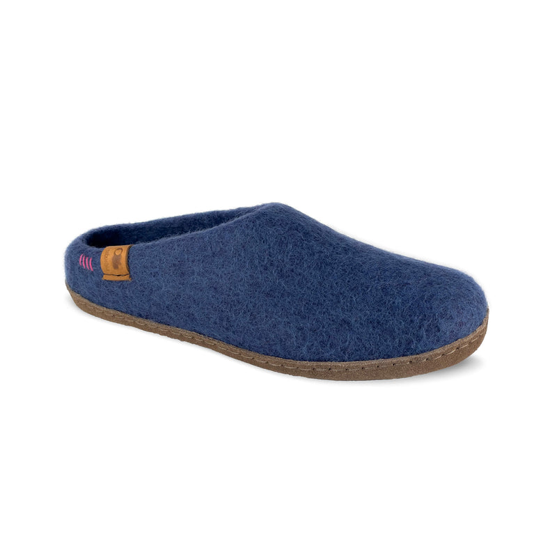 Wool Slipper with Leather Sole - Denim