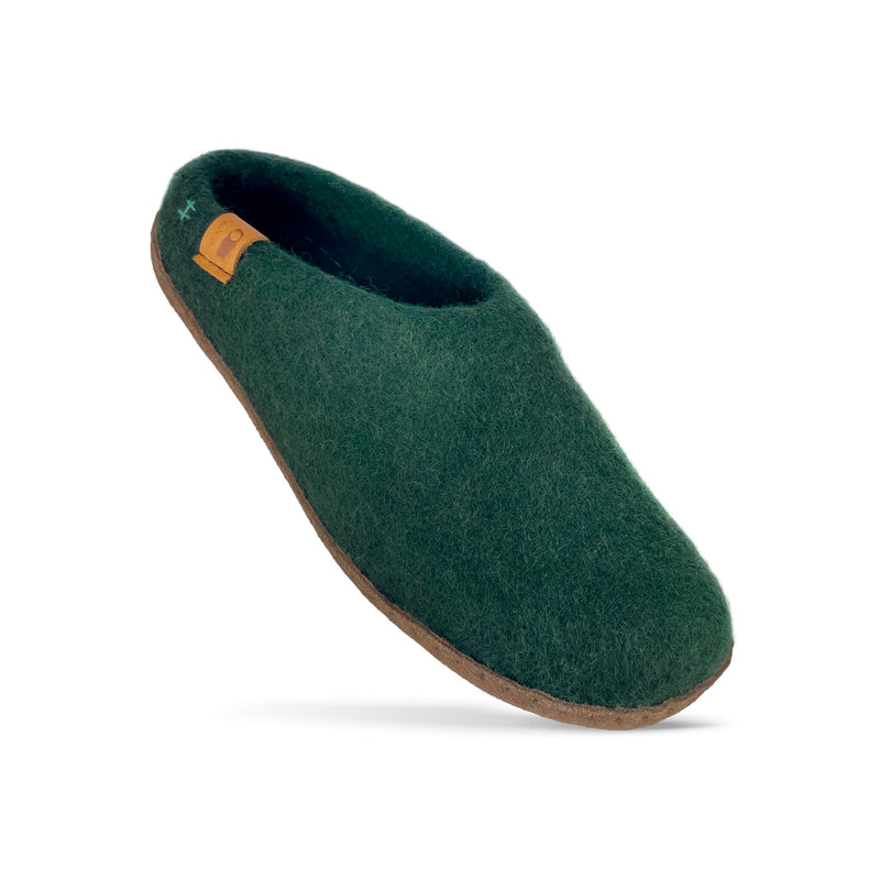 Wool Slipper with Leather Sole - Forest Green